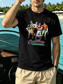 T-shirt da uomo in cotone con grafica retrò, primavera, tessuto di alta qualità, girocollo, vestibilità ampia, comoda, casual - nero - Visualizzare 2