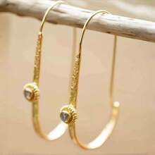 Bohemian Style Gold Dangle Hoop Earrings, Embellished With Sparkling Synthetic Zirconia, Luxurious Jewelry For Bridal, Wedding, Daily, Party Wear, Ideal Gift For Wedding, Birthday, Holiday - Gold - View 1