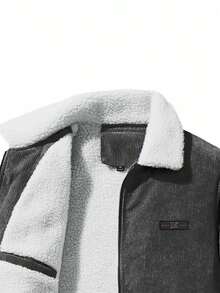 Chaqueta con cremallera, forro de peluche y parche con letra para hombre, otoño/invierno - Gris - Ver 5