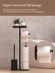 1pc Bathroom Floor Standing Toilet Paper Holder With Storage Shelf, Independent Toilet Paper Rack, Bathroom Tissue Paper Organizer, Bathroom Accessories - Multicolor - View 5