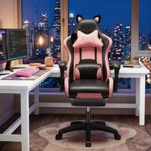 OYAJIA Racing Style Gaming Chair Ergonomic Computer Chair Office Chair Desk Swivel Chair Adjustable Reclining Footrest Cushion White - Black and Pink - View 5