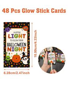 48pcs Halloween Decoration Glow Stick Holder Cards, Halloween Gift Packaging Labels, Trick Or Treat Gift Glow Stick Decoration Cards, Halloween Home Decor, Glowing Halloween Night Party Photo Props, Halloween Decorations, Halloween Party Small Gift Fillers, Christmas Decorations, Halloween Party Supplies, Glow Party Supplies Back To School (Glow Sticks Not Included) - Halloween - View 11