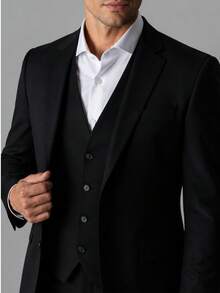 Slim Fit 3 Piece Suit – Sophistication With Stylish Vest - 黑與白 - 查看 3