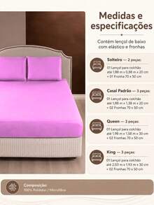 Latu Magazine Jogo Lençol 3 Peças King Queen Casal Solteiro Com Elástico 170 Fios Kit Com Fronha Cama Toque Macio - Lilás - Visão 4