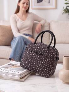 Floral Quilted Insulated Lunch Bag - Leak-Proof Reusable Thermal Cooler Tote, Large Capacity, Cute Coquette Style For Work, School, Picnic & Travel - 蒙特內哥羅 - 查看 4