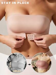 Strapless Bra Front Closure Seamless Women's Bra Push Up Wireless Women's Underwear Comfy Non Slip Women's Lingerie Soft High Elastic Women's Bralette - Pink - View 1