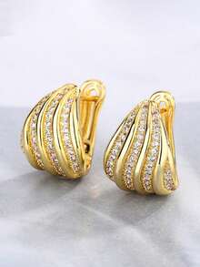 1 Pair Women's Elegant Cubic Zirconia Hoop Earrings, Suitable For Wedding, Anniversary, Engagement Party, Valentine's Day Gift - 3# - View 16