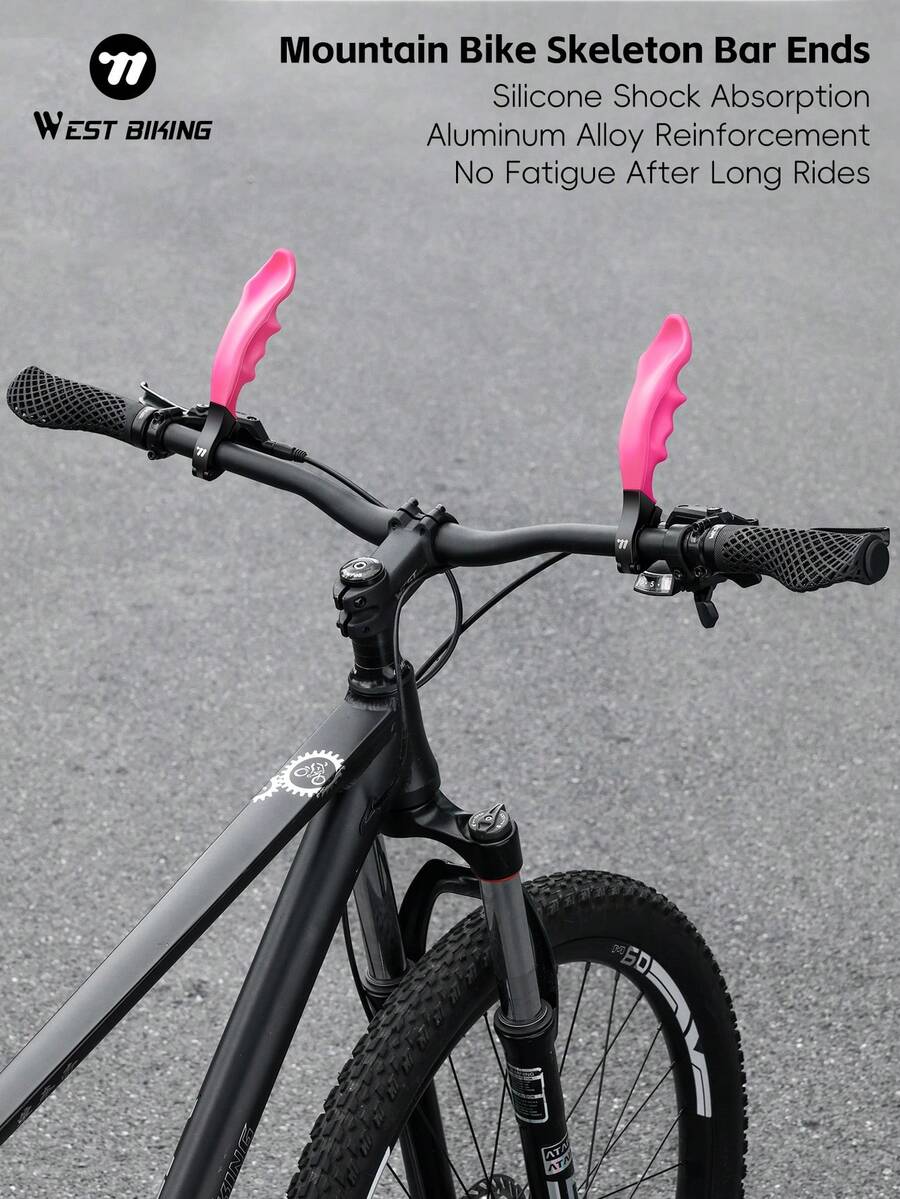 WEST BIKING Ujung Stang Sepeda Desain Ergonomis Perlindungan Pergelangan Tangan dan Peredam Tekanan Stang Sepeda Balap Bantalan Silikon dan Peredam Guncangan Anti Selip dan Stabil Sudut yang Dapat Diatur Bebas Cocok untuk Stang 22,2mm Ujung Stang MTB - Hot Pink - View 1