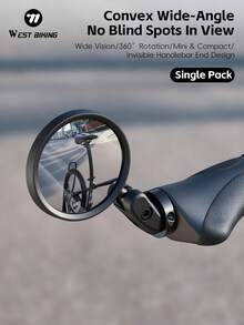 WEST BIKING Bicycle HD Convex Rearview Mirror Wide Field Of View Reliable 360 Degree Free Adjustment Bar End Design Lightweight Road Bike MTB Cycling Rearview Mirror - Black - View 1