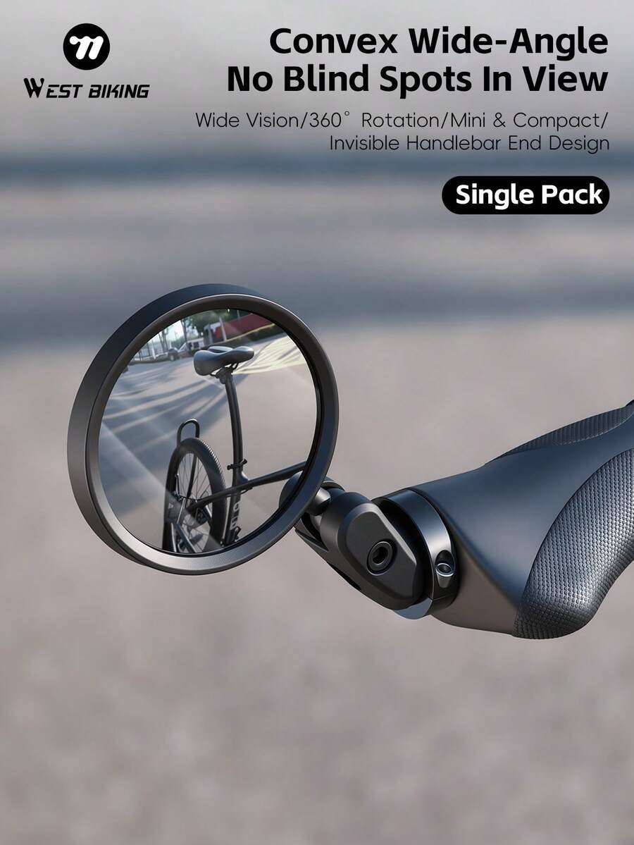 WEST BIKING Bicycle HD Convex Rearview Mirror Wide Field Of View Reliable 360 Degree Free Adjustment Bar End Design Lightweight Road Bike MTB Cycling Rearview Mirror - Black - View 1