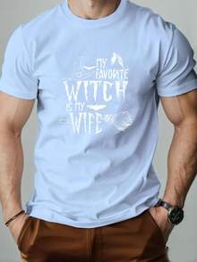 Men'S WITCH Graphic Summer Casual Short-Sleeve T-Shirt, For Halloween - 黑色 - 查看 11