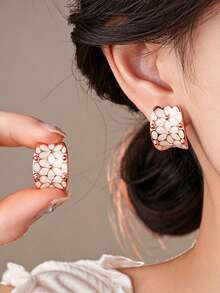 1 Pair Charming Floral Earrings, Designed For Women, Suitable For Weddings, Engagements, Anniversary Parties, Valentine's Day Gift - Rose Gold - View 6