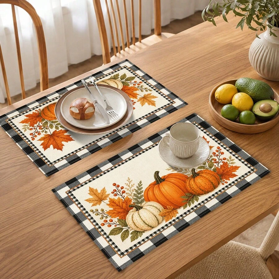 1pc Pumpkin Pattern Placemat, Breakfast Mat, Coffee Mat, Coaster, Bowl & Plate Mat, Home Kitchen Decor Accessory, Easy To Clean, Suitable For Home, Restaurant, Restaurant Decor, Holiday Gift, Gift For Friends, Multi-Piece Set - Multicolor - View 1