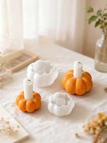 1pc Pumpkin Flower Candlestick Stand Gypsum Ornament DIY Aromatherapy Multiple Candlestick Bases Silicone Mold (5 Options Available) - Candlestick Mold - View 5