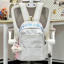 LECEY Mochila portátil de gran capacidad con patrón de letras para mujer - Blanco - Ver 6