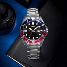 Casio  Red Blue Bezel Stainless Steel Dive Watch MDV-107D-1A3 200M Waterproof Luminous Sports Watch - one-size - View 9