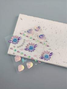 1pc Ocean Shell Style Face Rhinestone Sticker, Flower Shell Pearl Gemstone Sticker, Self-Adhesive Face Decoration Rhinestone, Suitable For Halloween, Music Festival And Various Party Makeup - Multicolor - View 6