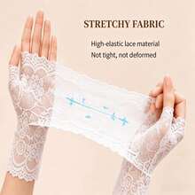 1 Pair Women's Elegant 3D Floral Lace Fingerless Gloves, Breathable Hollow Mesh Design, Suitable For Wedding, Party And Daily Wear - Multicolor - View 11