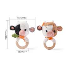 1PC Crochet Cow Wooden Teething Ring Rattle, Knit Farm Animal Baby Hand Sound Toy - Mocha Brown - View 2
