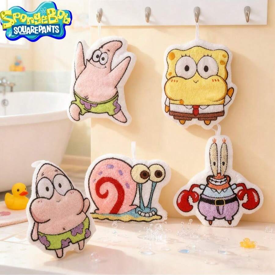 SpongeBob SquarePants 1件裝卡通掛式洗臉手巾,便攜柔軟吸水可重複使用,適用於浴室、廚房與居家使用 - 彩色 - 查看 1