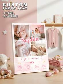 1 Stück personalisierter Foto- & Text-Leinwanddruck, personalisierte Leinwandkunst, individuelles Leinwandposter, Baby-Geburtsinformationen Leinwandmalerei, anpassbarer Name, anpassbarer Text, Kinderzimmer Wanddekoration, Wandbehang, Tischornament, Schreibtischdekoration, Babyparty Geschenk, Gender Reveal Party Geschenk, Taufe Geschenk, 1. Geburtstag Geschenk, Geburtstagsgeschenk, Baby Mädchen Geschenk - Stil 3 - Übersicht 1