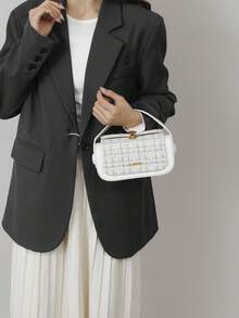 Tas Selempang Kotak Persegi untuk Wanita, Dapat Digenggam, Gaya Elegan Minimalis untuk Wanita, Kapasitas Besar, Putih - Putih - View 4