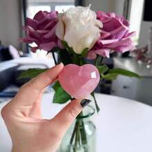 1pc Rose Quartz Heart Love Statue(Rock Crystal Has Natural Cracks, Not Damage.), Natural High Quality, Solid, Unscented,, - Pink - View 13