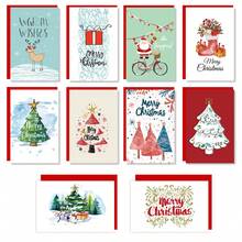 10pcs Unique Cute Christmas Greeting Card Set - With Red Envelopes & Stickers - Christmas Stocking Stuffer/Secret Santa Exchange Gift, Back To School - Multicolor - View 4