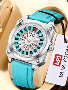 VA VA VOOM Jam Tangan Pria Sporty Bentuk Persegi Berongga dengan Mekanisme Putar, Kombinasi Warna Merah Hitam + Skala Segi Empat Bercahaya, Jam Tangan Pria Modis, Cocok untuk Aktivitas Luar Ruangan Sehari-hari - Gaya putar dial - View 14