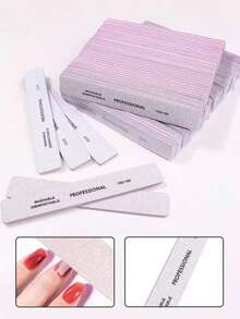 25/50pcs Professional Rectangular Nail Files, Including 80/80 And 100/180 Grit Nail File Strips - Grey - View 2