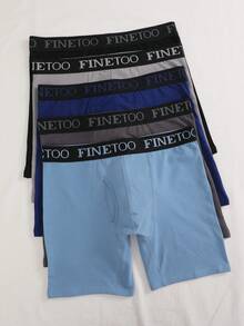 FINETOO 5件組男士字母腰帶長腿平口內褲，前開襟設計防磨損運動內褲 - 彩色 - 查看 5