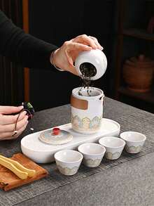 10/6/5/1件組旅行茶具套裝 便攜袋裝戶外功夫茶具全套 快客杯一壺三杯 禮品復古風 - 均碼 - 查看 5