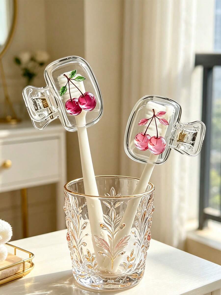 Cherry Pattern Portable Toothbrush Head Protective Cover, Cute Cherry Pattern Storage Box, Reusable Travel Toothbrush Case, Mini Storage Box, Toothbrush Protective Cover Holder, Essential Bathroom Accessory, Featuring Dual Drainage And Ventilation Functions, Suitable For Home, Bathroom, Dorm, Hotel, Office And Travel, Cute Toothbrush Head Storage Box, Ideal Choice For Bathroom Storage, Suitable For Home And Dorm Use, Protect Your Toothbrush Cleanliness, Care For Your Oral Health. - Multicolor - View 1