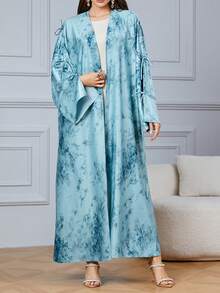 1pc Elegant Tie-Up Split Cuff Exquisite Tie-Dye Print Abaya Cardigan Robe Shawl, Suitable For Daily Wear And Gatherings Vacation - Mint Green - View 5
