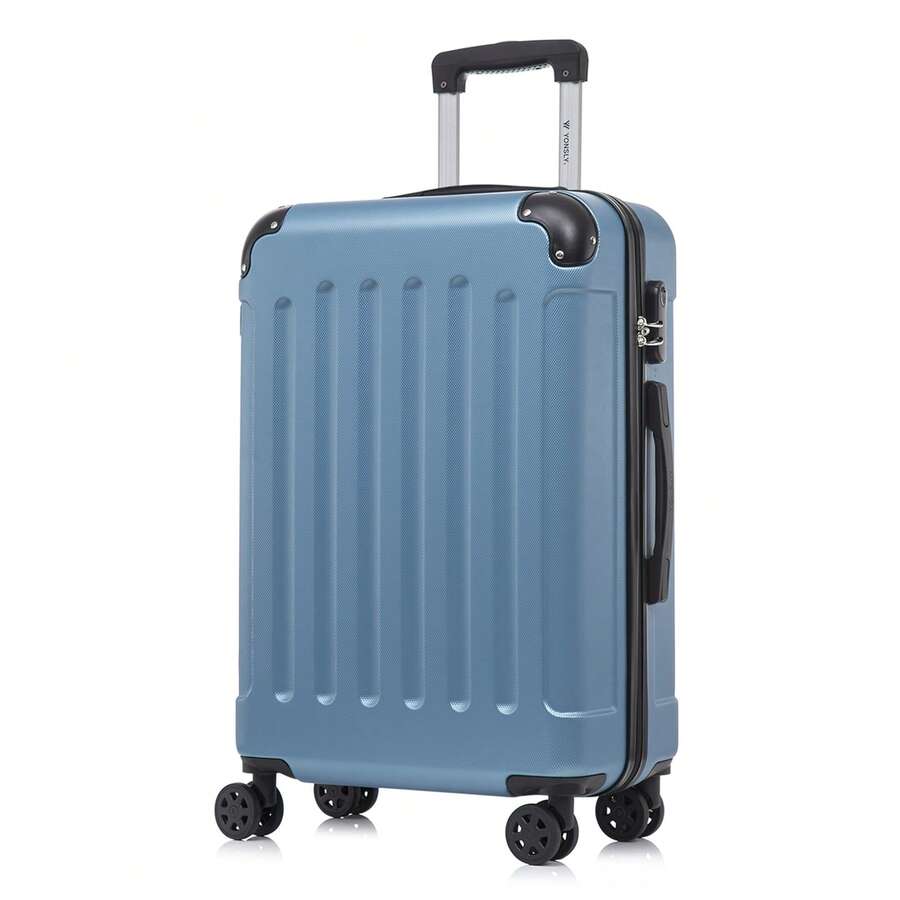 YONSLY Hard Shell Suitcase 16/20/24/28 Inches With 4 360° Wheels Sturdy Double Zipper Combination Lock Mesh Pocket Soft Rubber Handle Travel Suitcase - 灰藍 - 查看 1