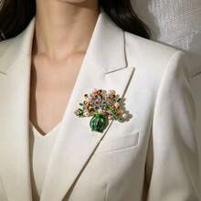 Vintage Heavy-Duty Vase Colorful Rhinestone Faux Pearl Brooch, Luxury Money Tree Bouquet Pin, Suitable For Women's Daily Casual Blazer Accessory, Backpack, Hat, Evening Dress Decoration Pin, Unique Banquet Party Jewelry Gift - Vase - View 9