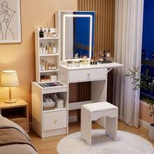Dressing Table Set With Mirror And Stool, Adjustable LED Light Vanity Table, 3 Drawers Makeup Desk With Sliding Mirror - White #2 - View 7