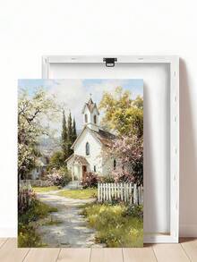 1pc Vintage Farmhouse Church Canvas Print, Rustic Wildflowers Meadow Wall Decor, Ideal Gift,Suitable For Bedroom,Living Room,Office, Kitchen,Wall Arts,Wall Decor,Home Decor,Room Decor,Canvas Wall Art,Posters, Wall Art With Frame, Optional Frame ﻿ - 1PCS - View 14