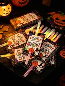 48pcs Halloween Decoration Glow Stick Holder Cards, Halloween Gift Packaging Labels, Trick Or Treat Gift Glow Stick Decoration Cards, Halloween Home Decor, Glowing Halloween Night Party Photo Props, Halloween Decorations, Halloween Party Small Gift Fillers, Christmas Decorations, Halloween Party Supplies, Glow Party Supplies Back To School (Glow Sticks Not Included) - Halloween - View 9