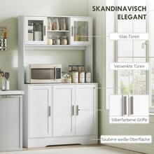 Kitchen Unit, Scandinavian Design, 4 Cupboards, Adjustable Shelves, Glass Doors, Open Worktop, Particleboard, MDF, White - View 4