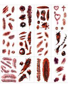 12 Sheets Halloween Zombie Tattoos Temporary Realistic Fake Scars Wound Fake Blood Tattoo Stickers Waterproof Vampire Bruise Tattoos For Halloween Costumes Prank Makeup Cosplay Festival Rave Accessories Party - Multicolor - View 3