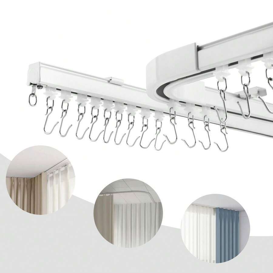 RibasuBB Ceiling Curtain Track Set, Aluminum Alloy, 12-18 Ft, Heavy Duty Bendable Rail For Room Divider, White - one-size - View 1