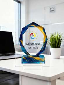 1pc Customized Acrylic Trophy, Elegant Geometric Aurora & Marble Design, High-Definition Full-Color Printed Logo & Text, Suitable For Corporate Awards, Employee Recognition, Office Display & Inspirational Desk Decor, Premium Gift For Executives, Managers And HR Teams - Multicolor - View 3