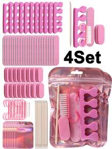 Pink Complete Nail Care Set, Includes Finger Separator, Cleaning Brush, Oval Polishing Block, Glitter Double-Sided Nail File, Cuticle Pusher, Laser Bag, All-In-One Polishing, Buffing And Cleaning, Portable And Home Nail Tool Set, Easy To Use, High-Quality Tools - Rose Red - View 7