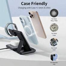 15W Foldable 3-In-1 Fast Wireless Charging Station Base, Compatible With IPhone 16 15 14 13 12 11, 9 8 7 6 5 Pro, USB Powered - Multicolor - View 2