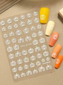 2pcs Autumn Pumpkin Nail Stickers, Halloween White Line Pumpkin, Autumn Thanksgiving Cute Fruit & Vegetable Nail Sliders, Trick Or Treat Holiday Nail Art Decor Nail Supplies - White - View 10
