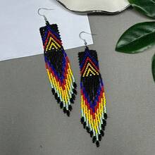 AHAYA Bohemian Handmade Glass Beaded Geometric Tassel Dangle Earrings, Casual Versatile Accessory For Daily Wear And Vacation, Holiday Gift For Women - Geometry - View 11