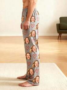 Unisex Personalized Photo Pajama Pants, Custom Pet And Couple Face Pattern, Ideal Gift For Husband/Wife On Wedding, Anniversary, Christmas - Grey - View 5