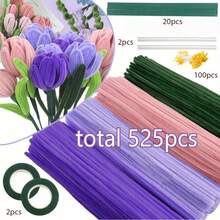 Kit de Artesanato com 525 Peças de Limpador de Cachimbo, Perfeito para Fazer Flores Frescas, Cortar Caules para Trabalhos Artesanais, Arranjos de Flores Artificiais, Presentes do Dia dos Namorados, Dia das Mães, Formatura, e Decorações de Volta às Aulas - Multicolorido - Visão 12