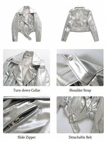 Women's Solid Color Minimalist Daily Zip-Up Short Jacket Vacation - Silver - View 6